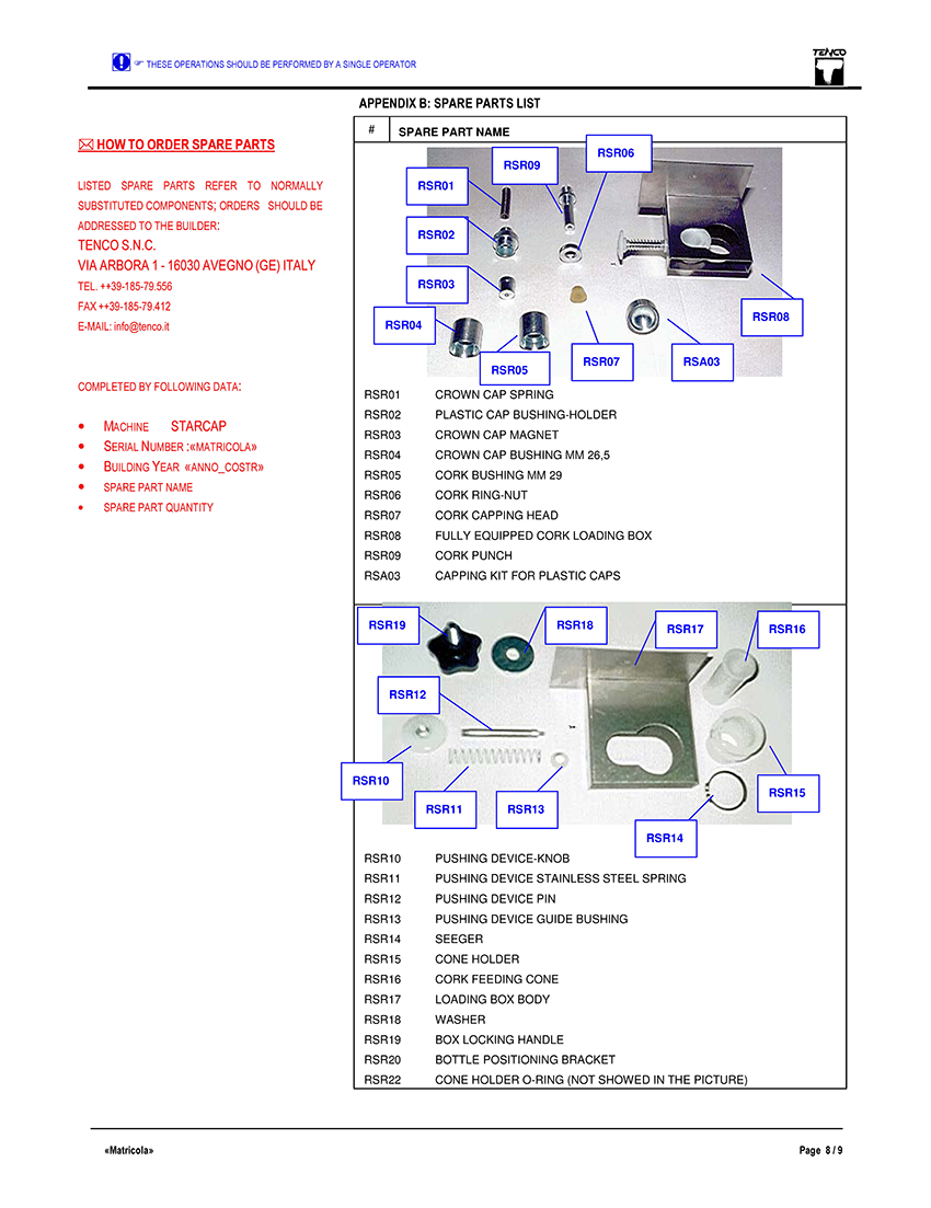 StarCap Bottle Corker - Parts